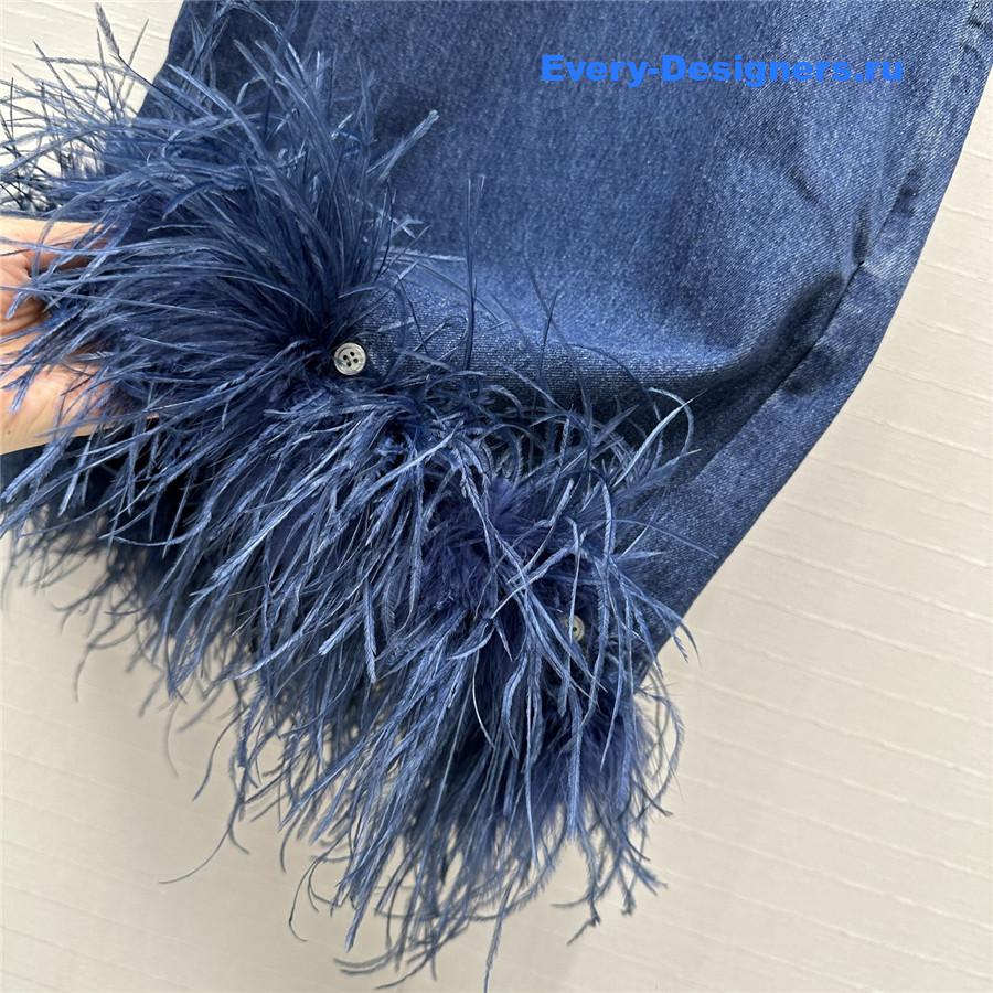 Va1e*ntin0 feather-trim denim dress