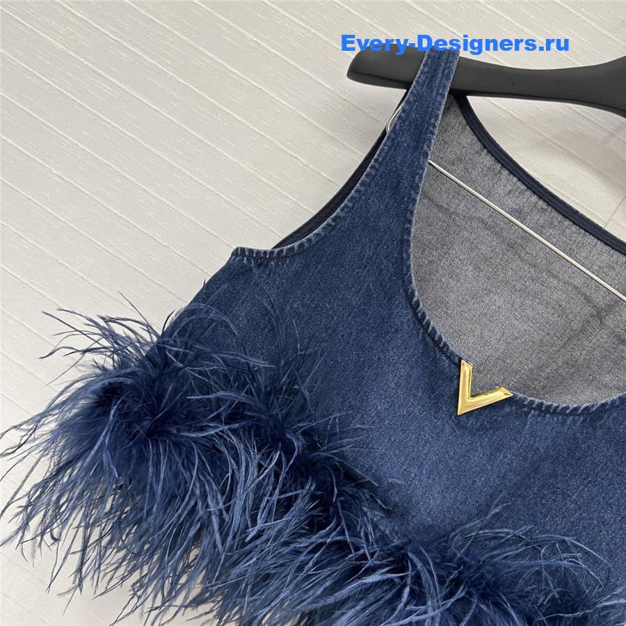 Va1e*ntin0 garavani feather-trim denim crop top