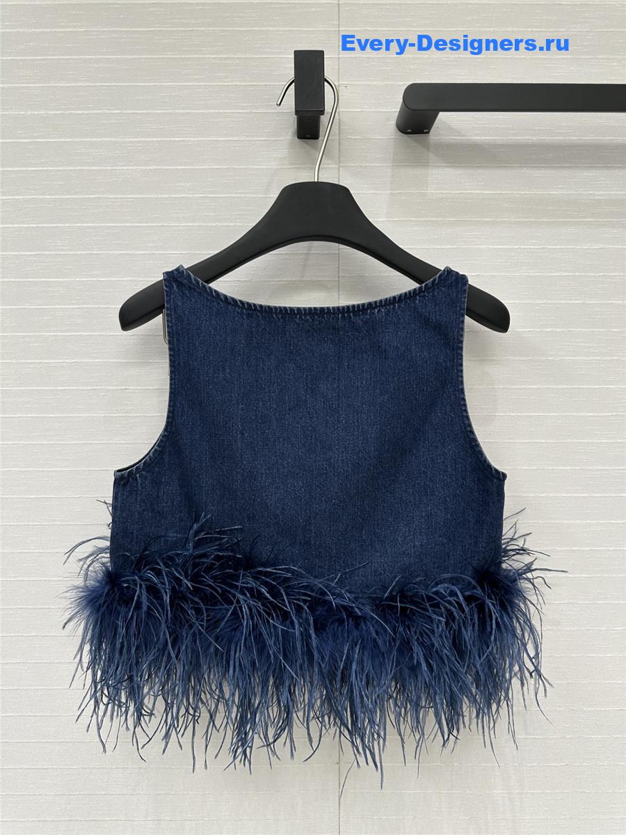 Va1e*ntin0 garavani feather-trim denim crop top