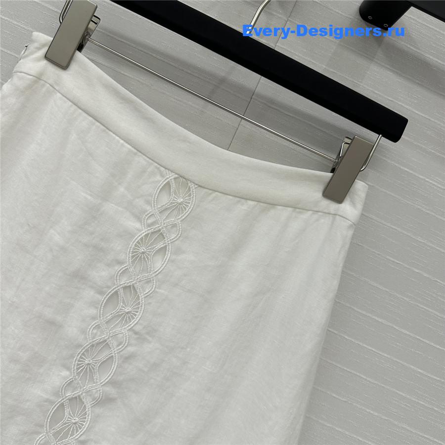 chloe white hollow embroidered linen skirt