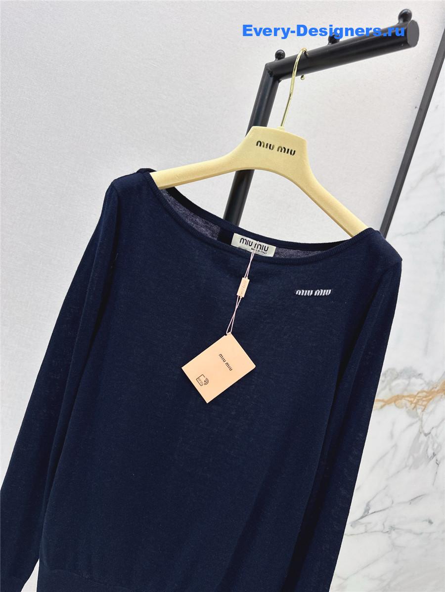 Miu Miu Dark Blue Lettering Pullover