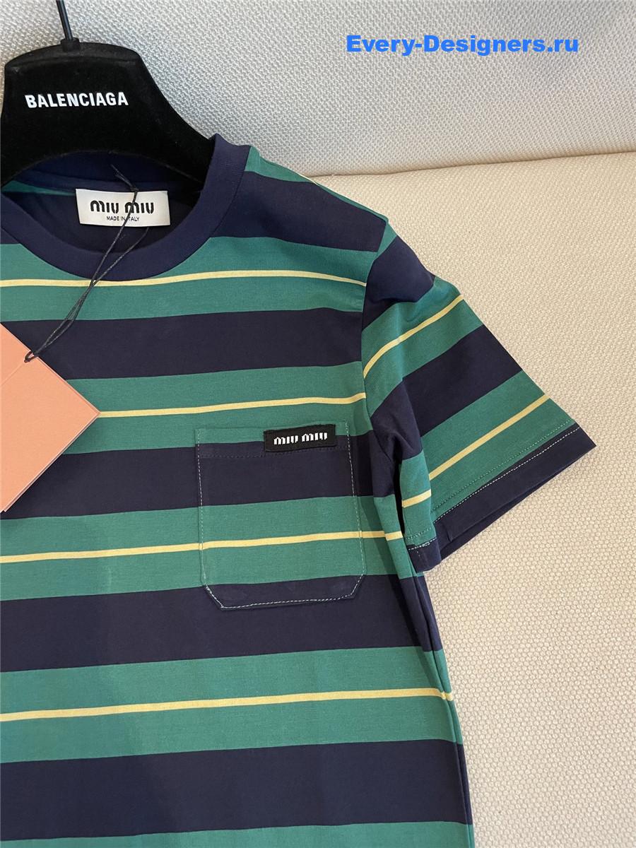 Miu Miu Green Striped Short Sleeve