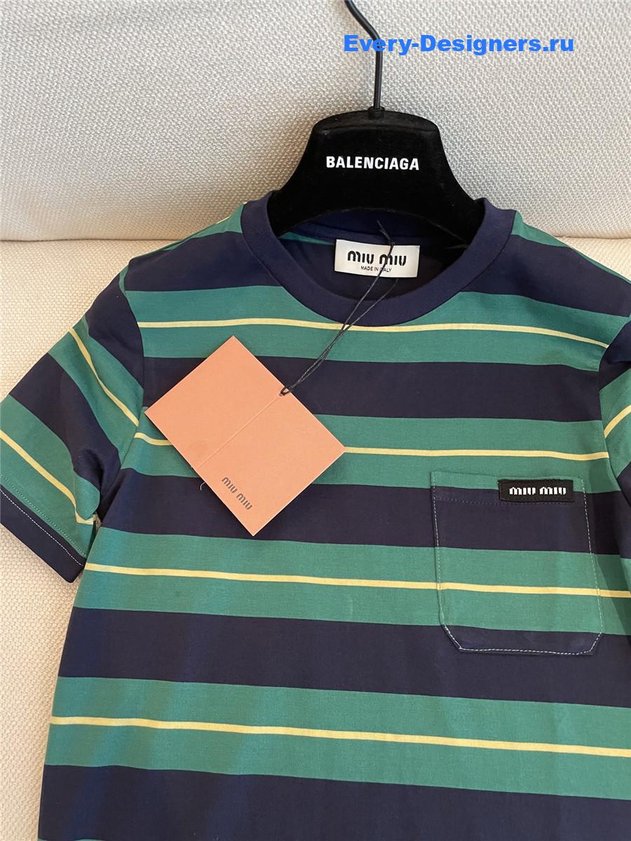 Miu Miu Green Striped Short Sleeve