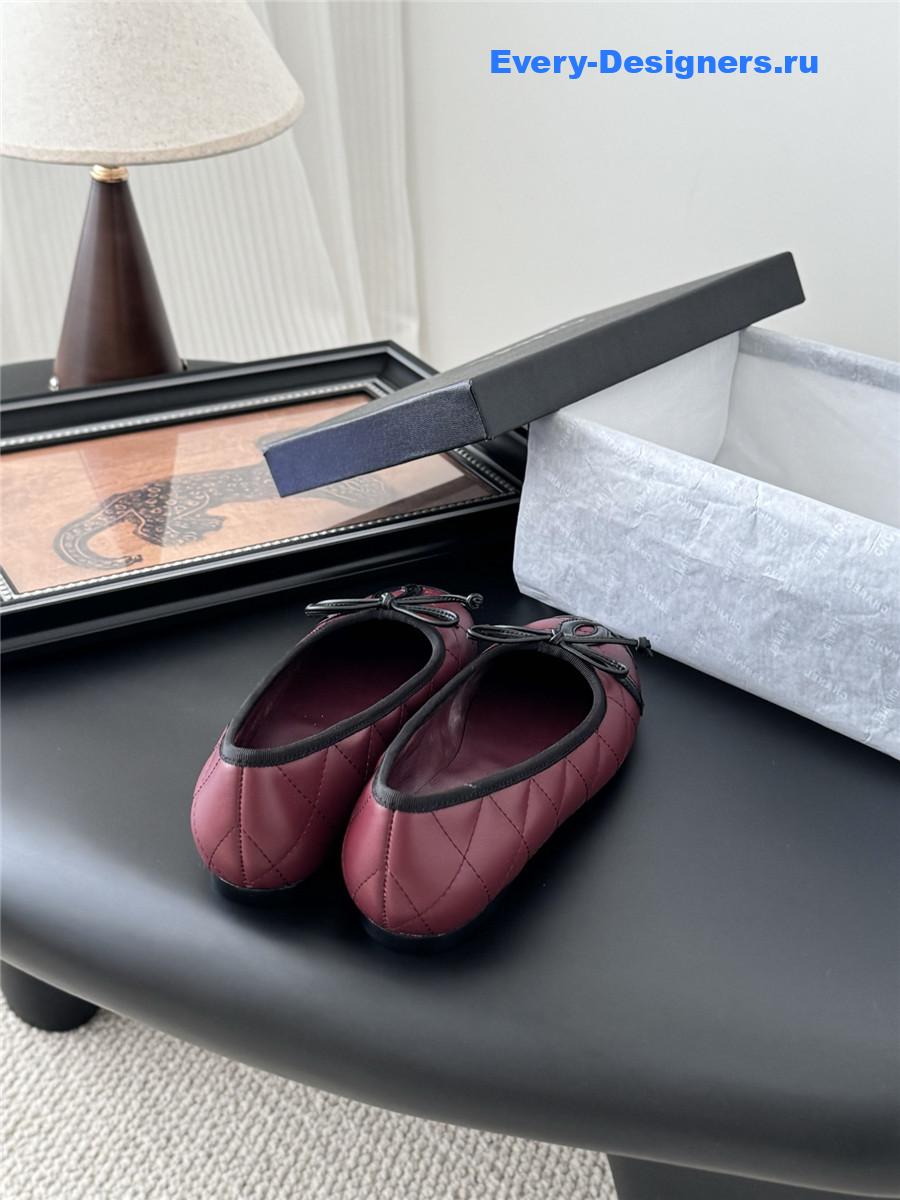 Ch**el burgundy quilted ballet flats