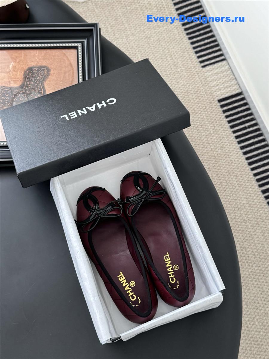 Ch**el burgundy quilted ballet flats