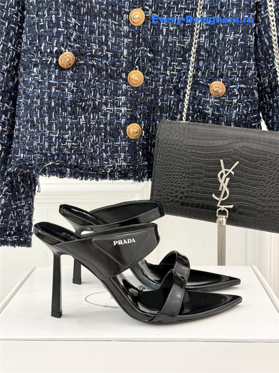 Pra*a black patent heeled sandals