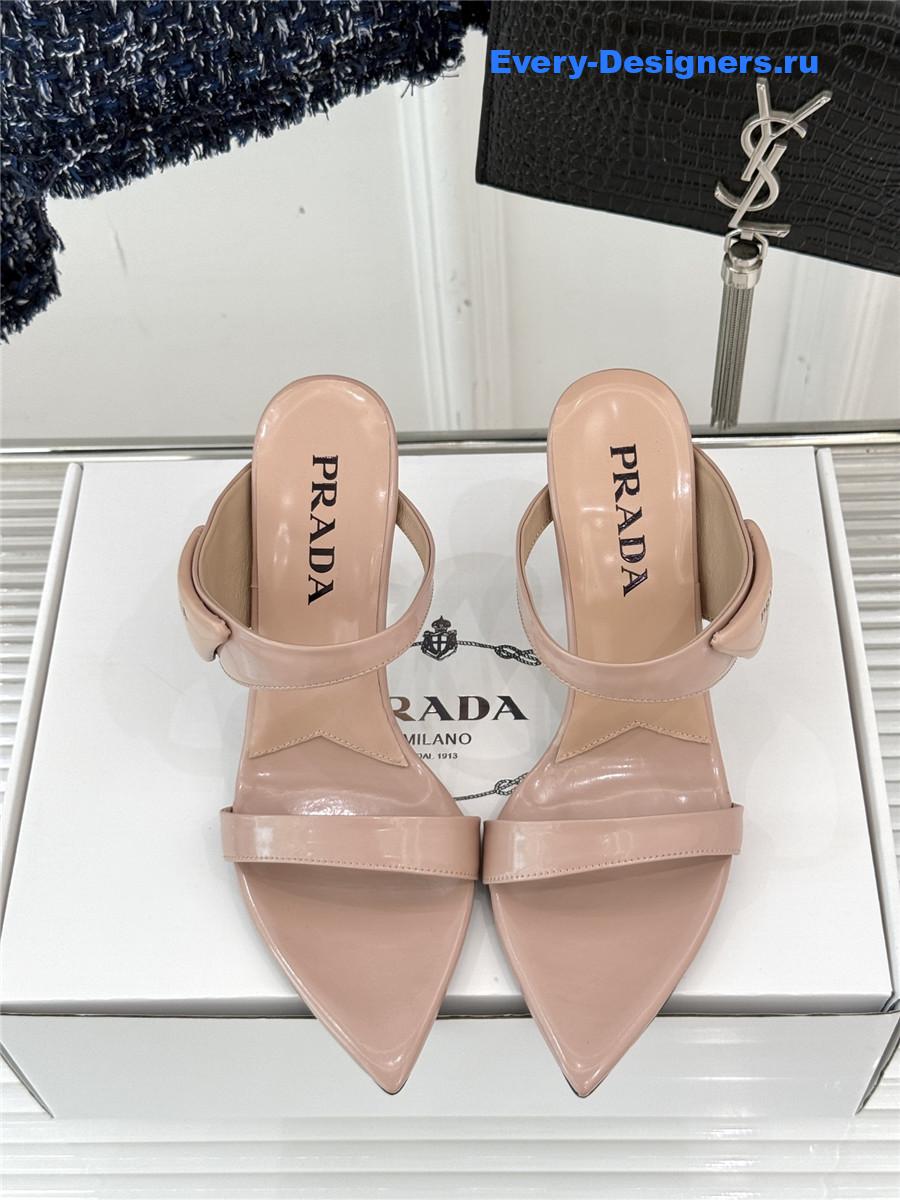 Pra*a beige patent heeled sandals