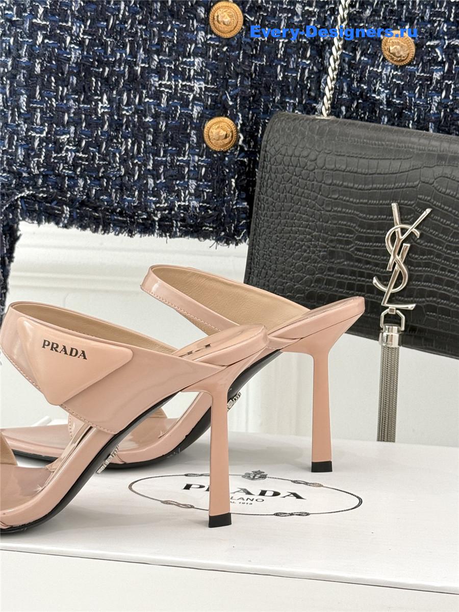 Pra*a beige patent heeled sandals