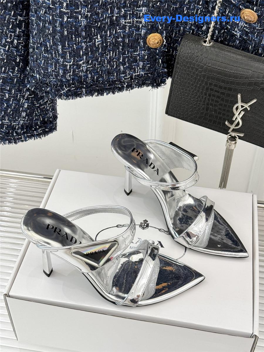 Pra*a silver patent heeled sandals