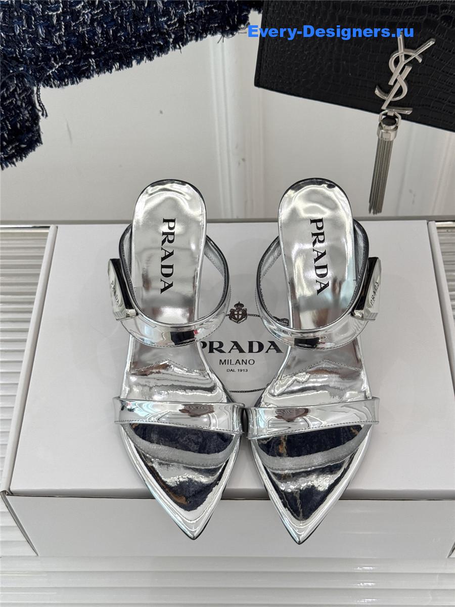 Pra*a silver patent heeled sandals