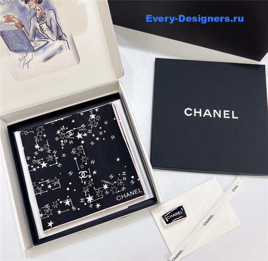 Ch**el black star silk scarf