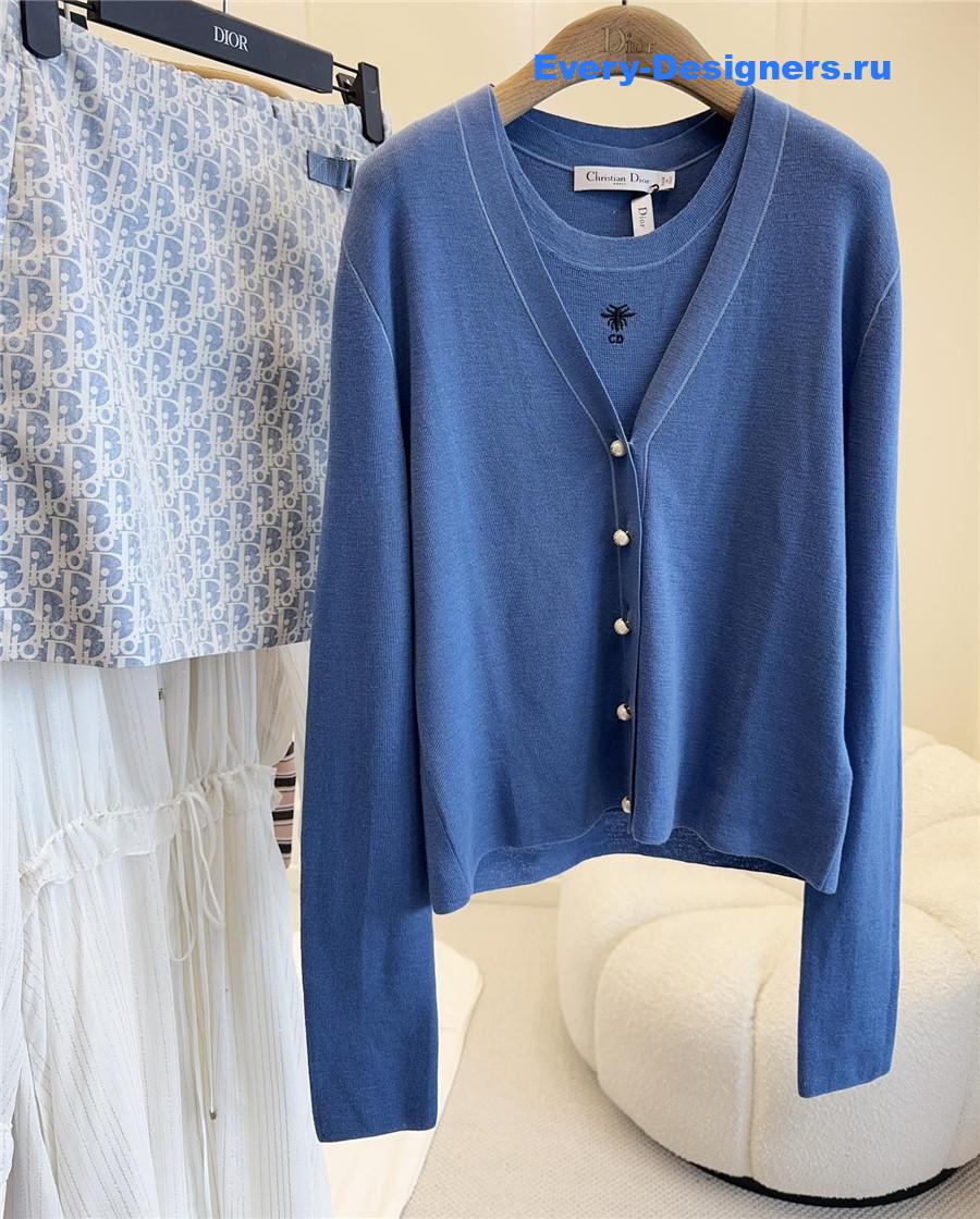 Ch**el knitted vest dark blue cardigan set