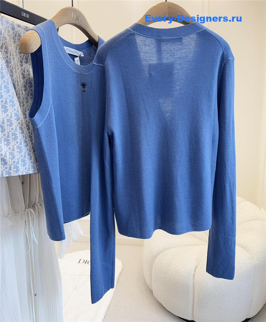 Ch**el knitted vest dark blue cardigan set