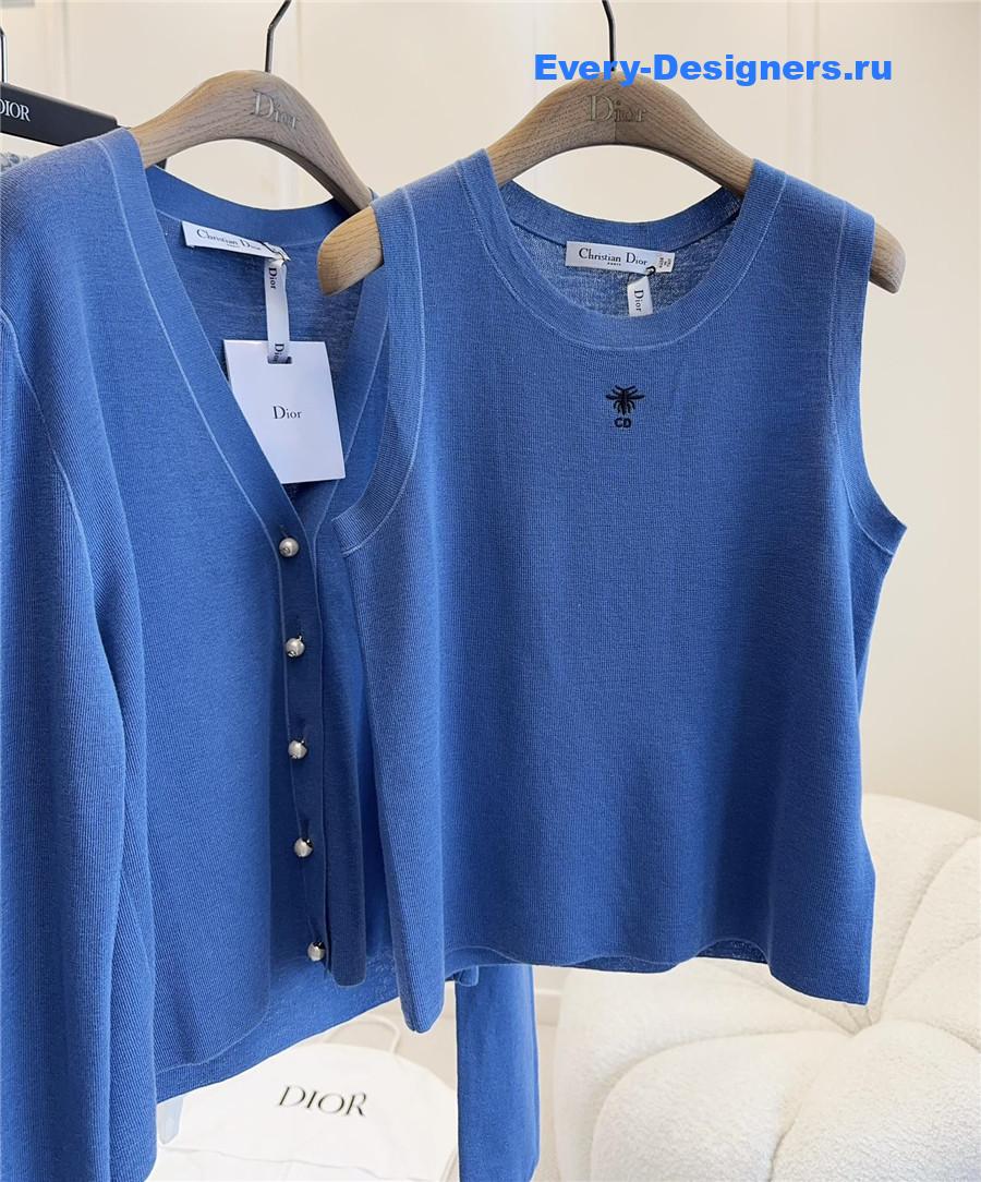 Ch**el knitted vest dark blue cardigan set