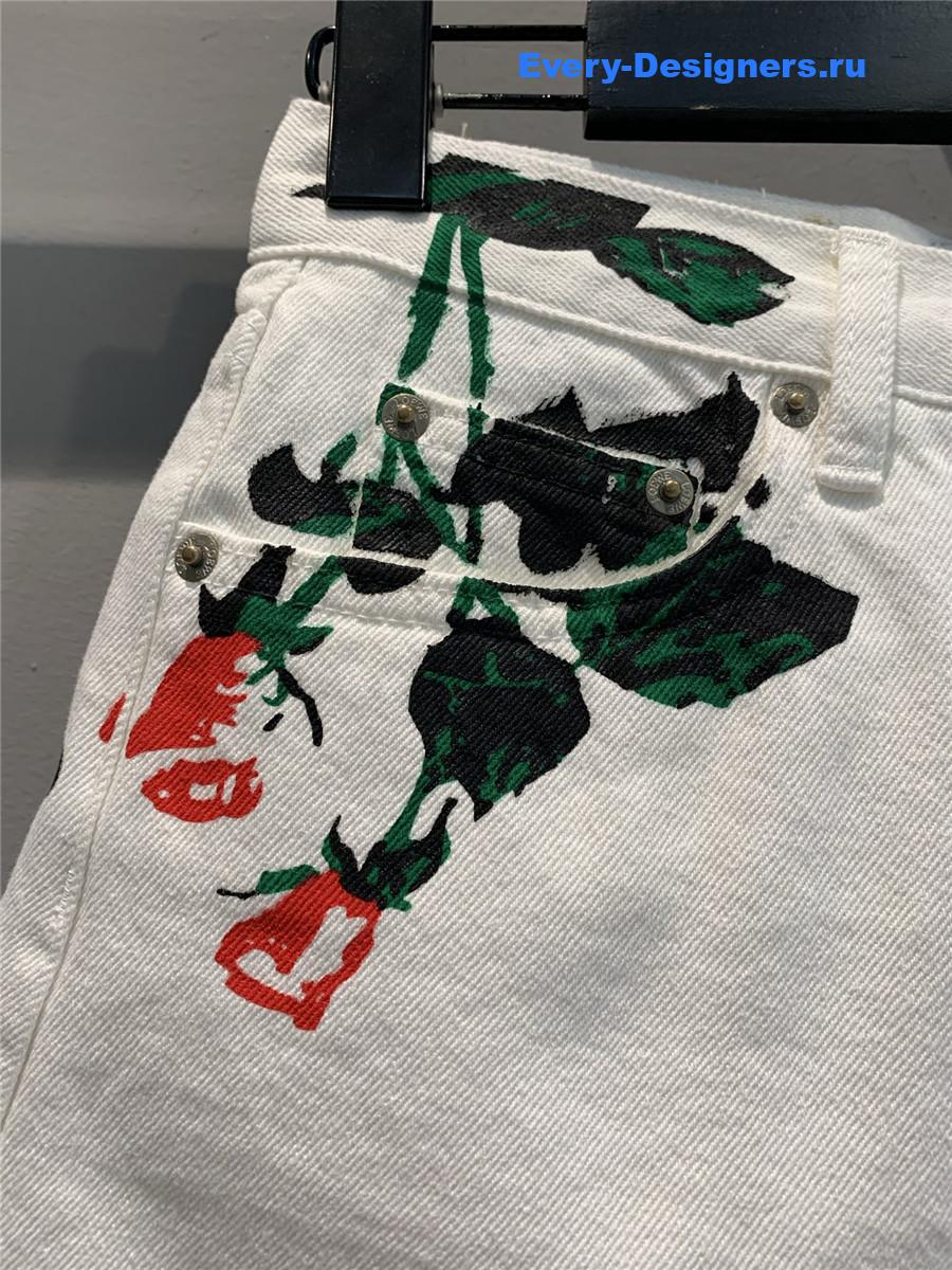 L0ew* floral fringed denim shorts