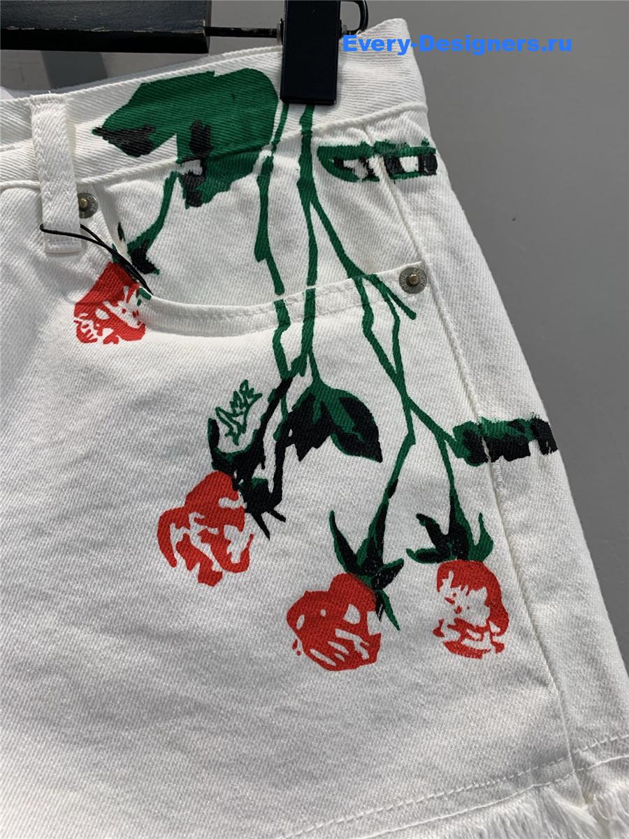 L0ew* floral fringed denim shorts