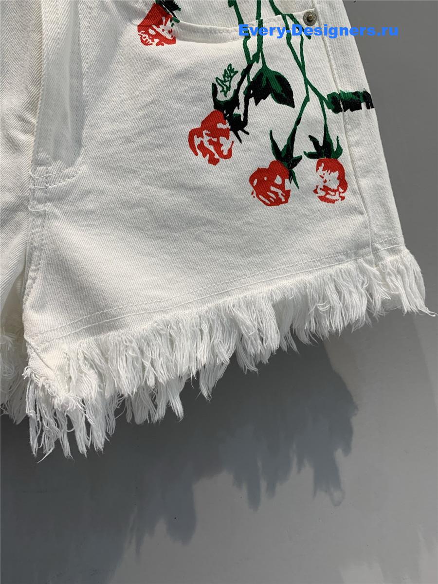 L0ew* floral fringed denim shorts