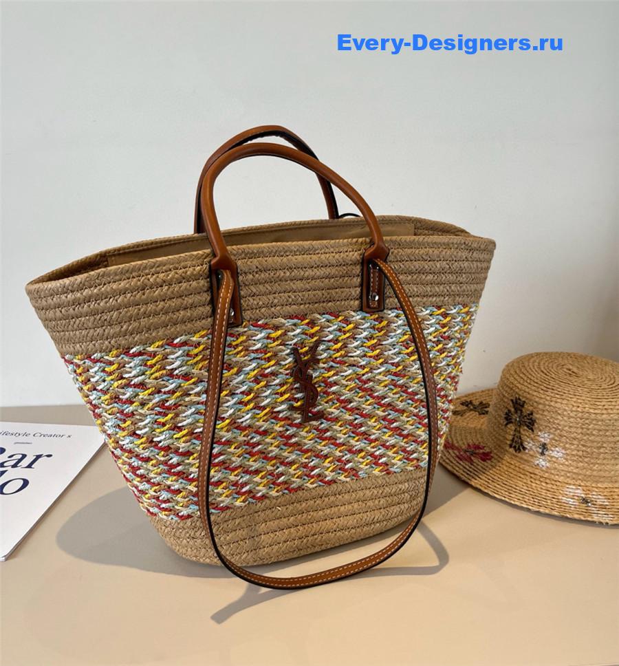 Sa1nt Lau*nt brown raffia tote woven bag