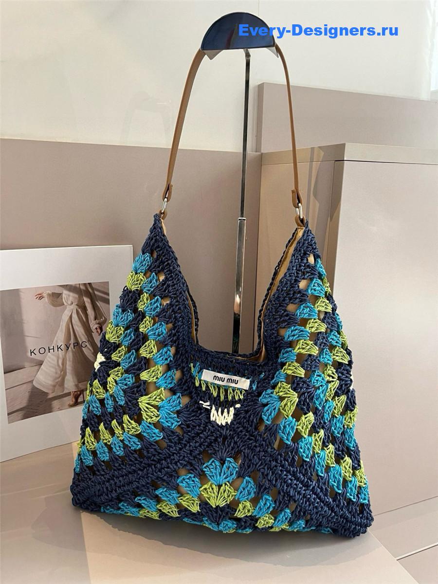 Miu Miu Dark Blue Straw Crochet Bag