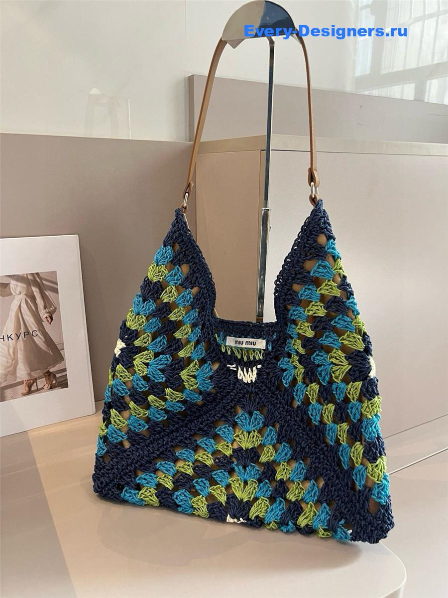 Miu Miu Dark Blue Straw Crochet Bag