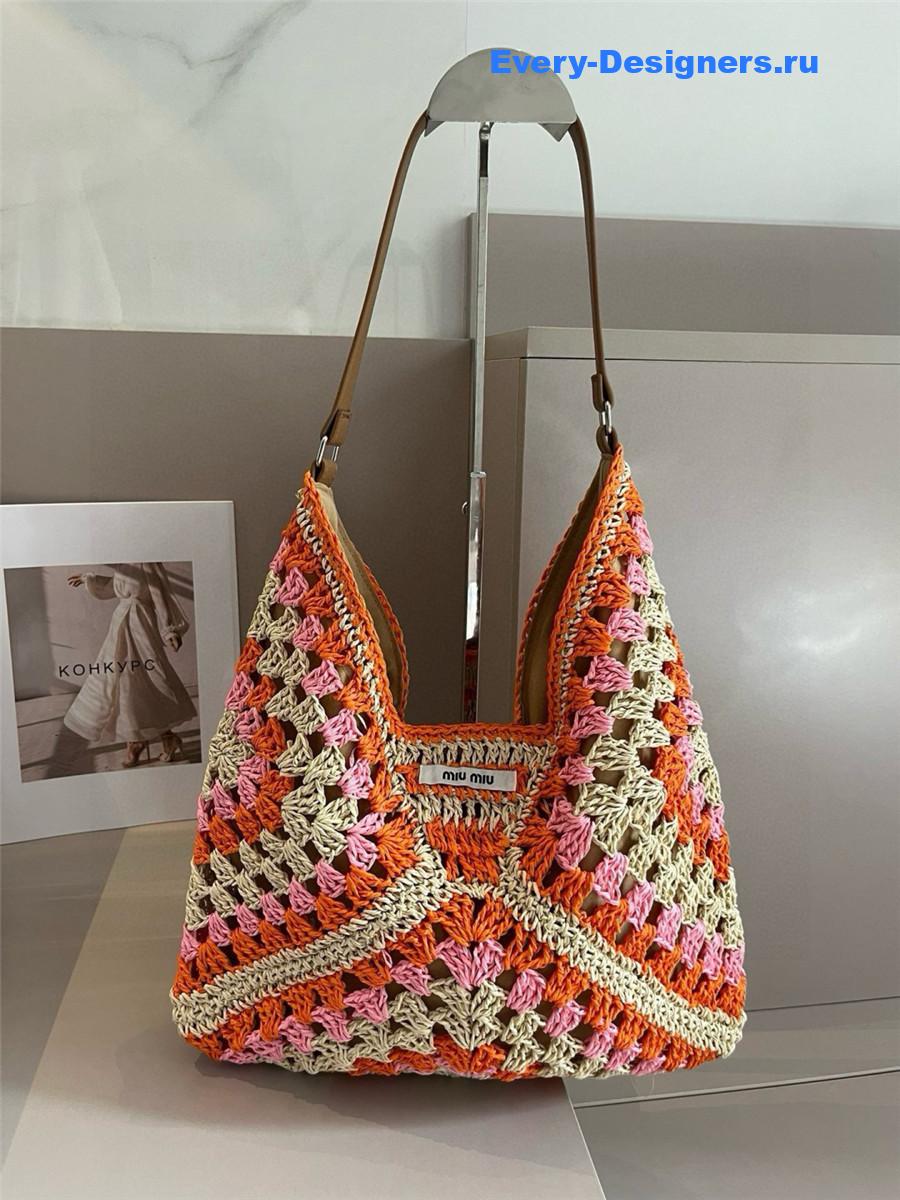 Miu Miu Pink Straw Crochet Bag