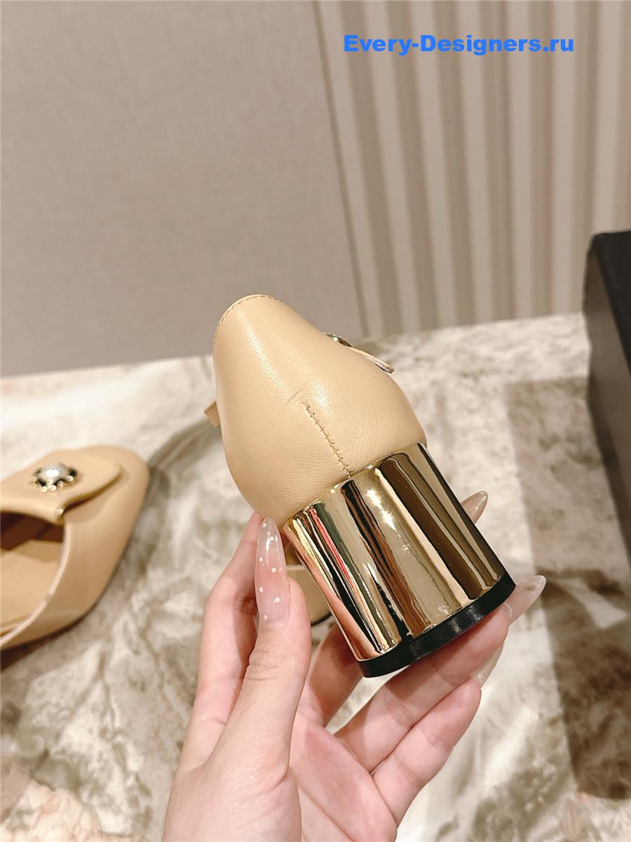 Ch**el beige leather ankle strap pumps