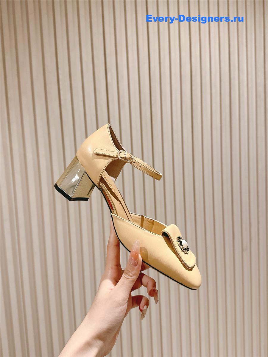 Ch**el beige leather ankle strap pumps