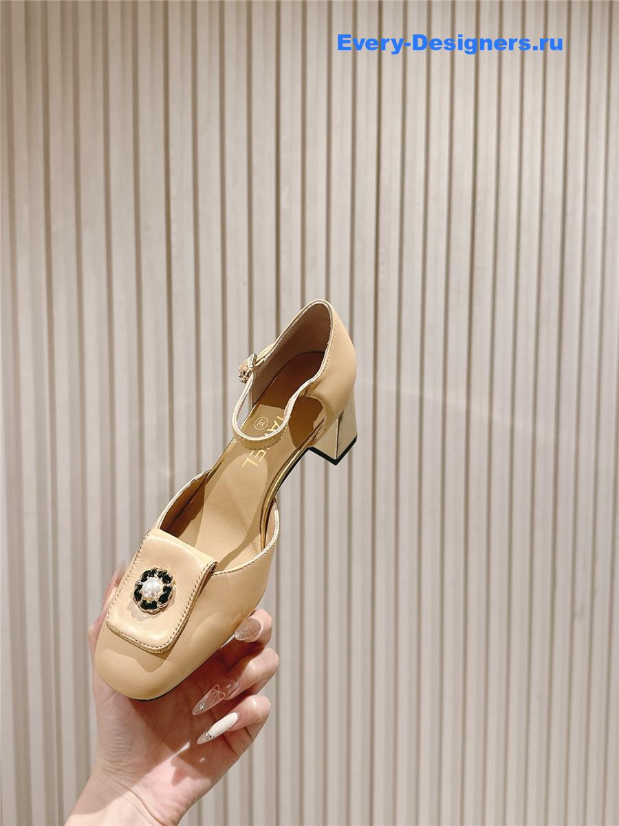 Ch**el beige leather ankle strap pumps