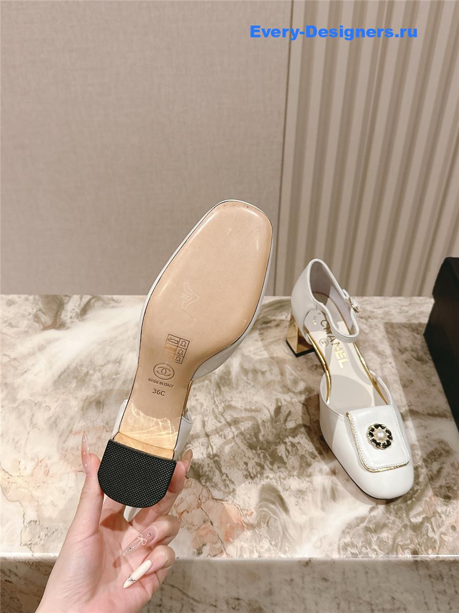 Ch**el white leather ankle strap pumps