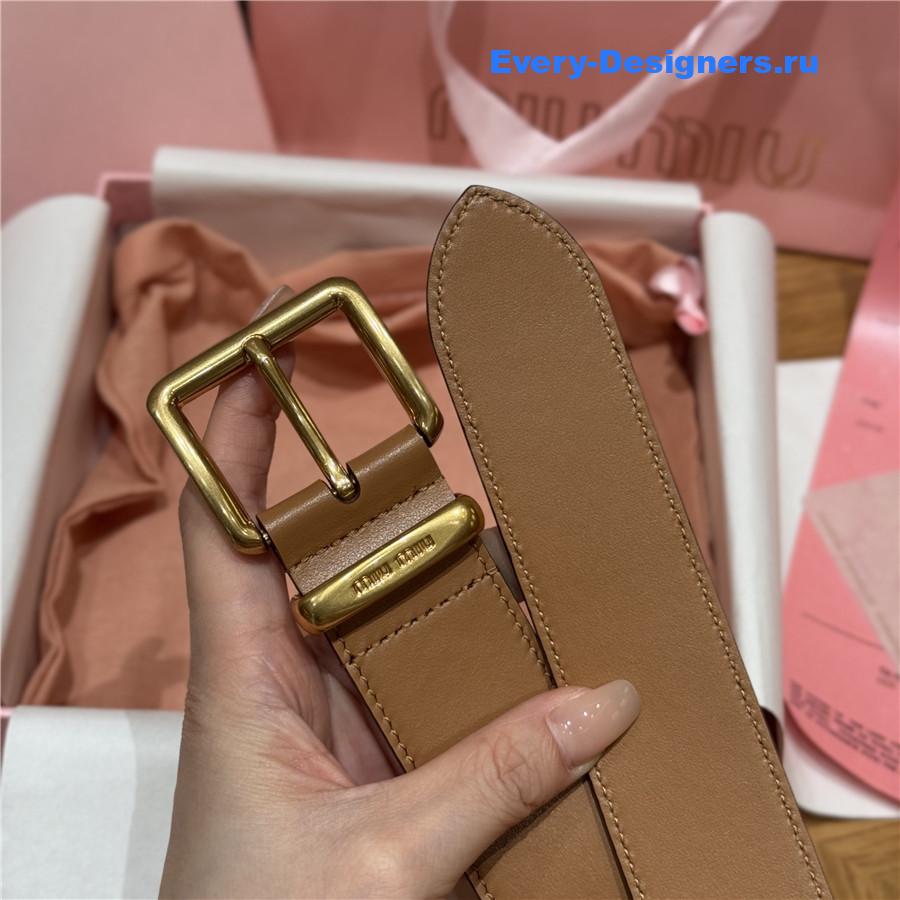 Miu Miu Caramel Leather Belt In Brown