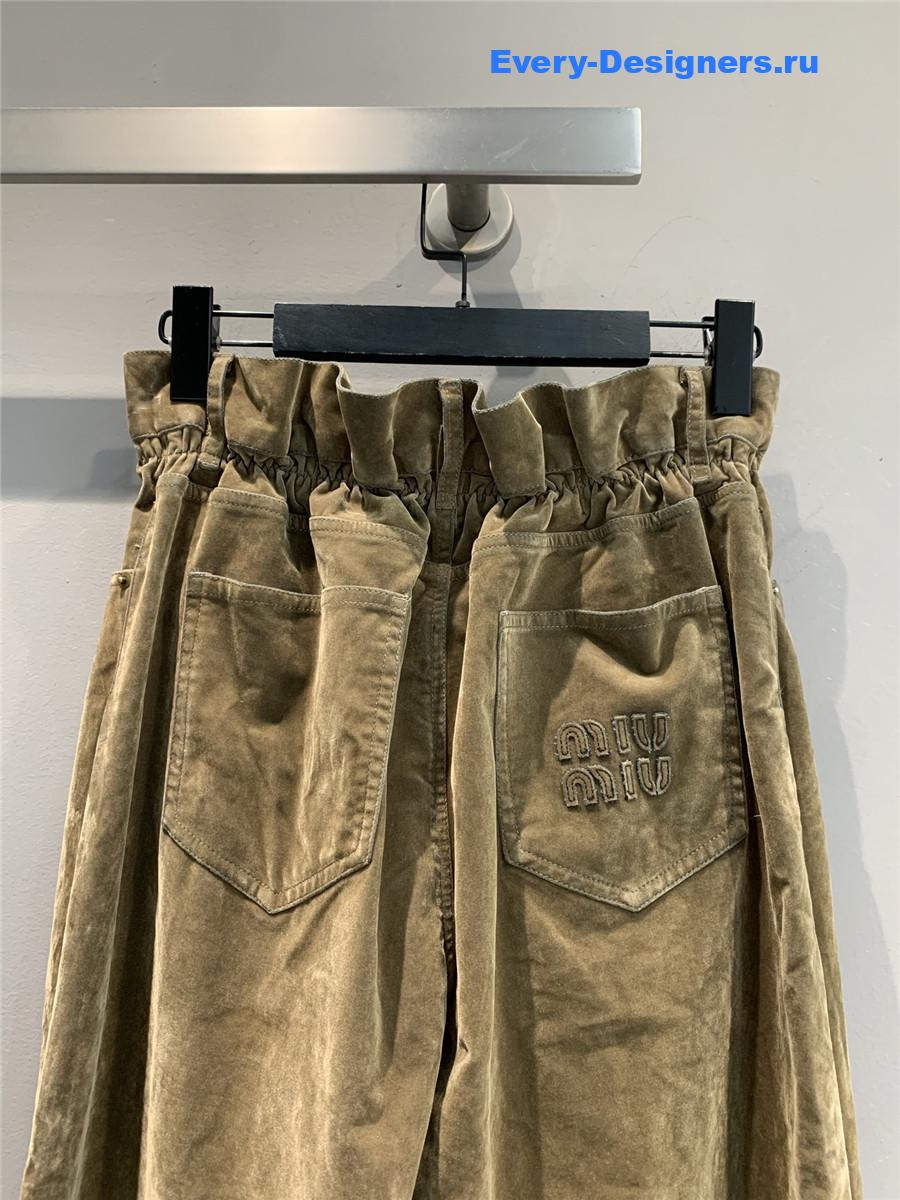 Miu Miu Tobacco Flocked Chambray Pants