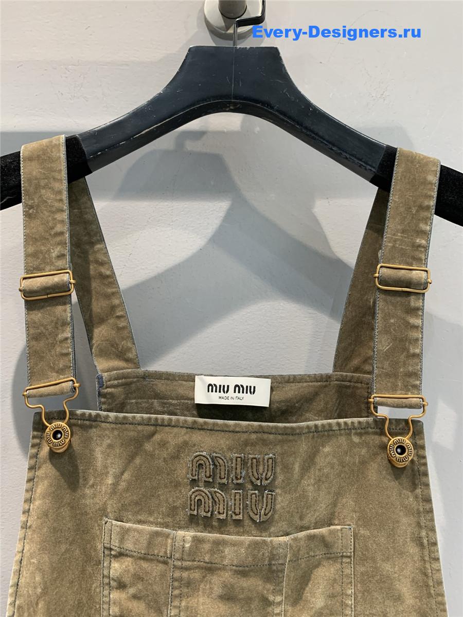 Miu Miu Tobacco Flocked Chambray Mini-Dress