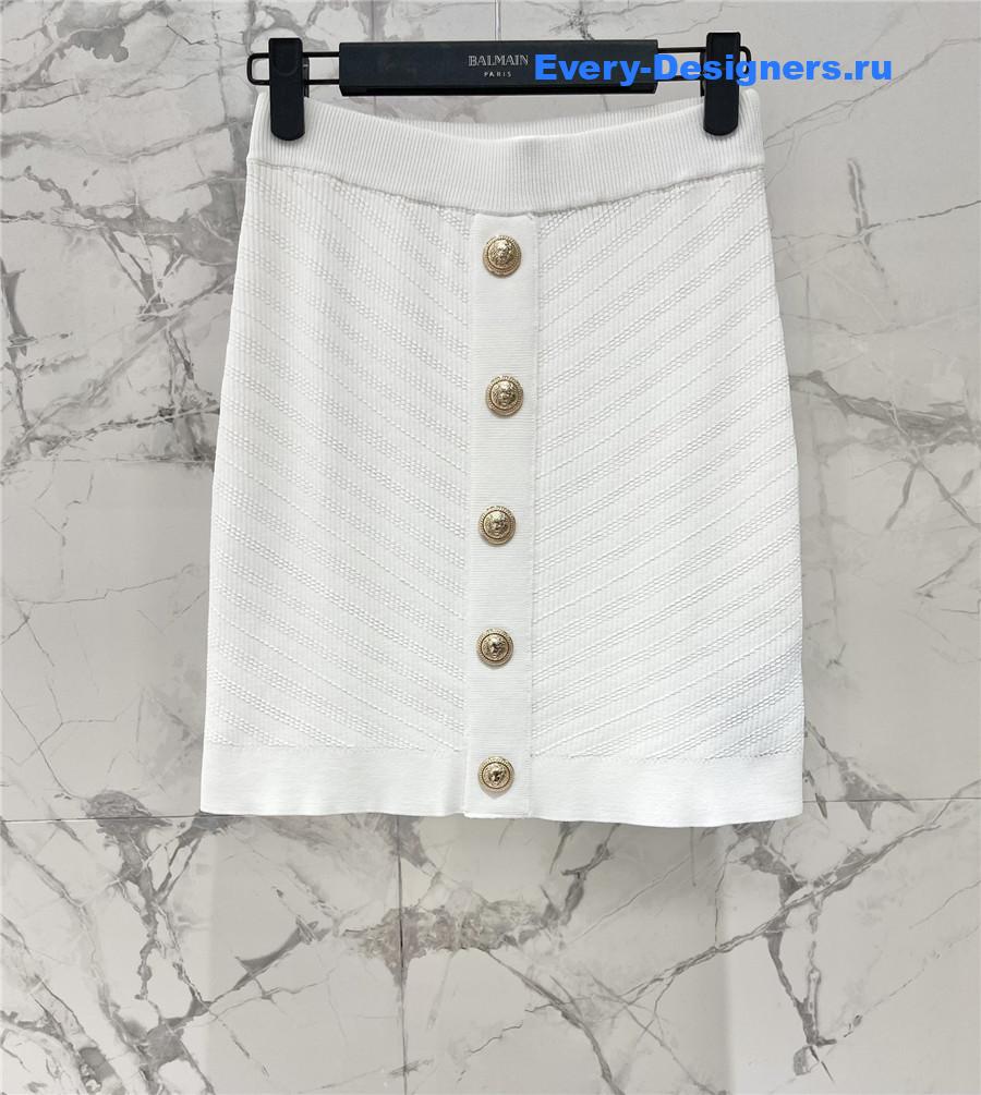 Balmain White Knitted Skirt
