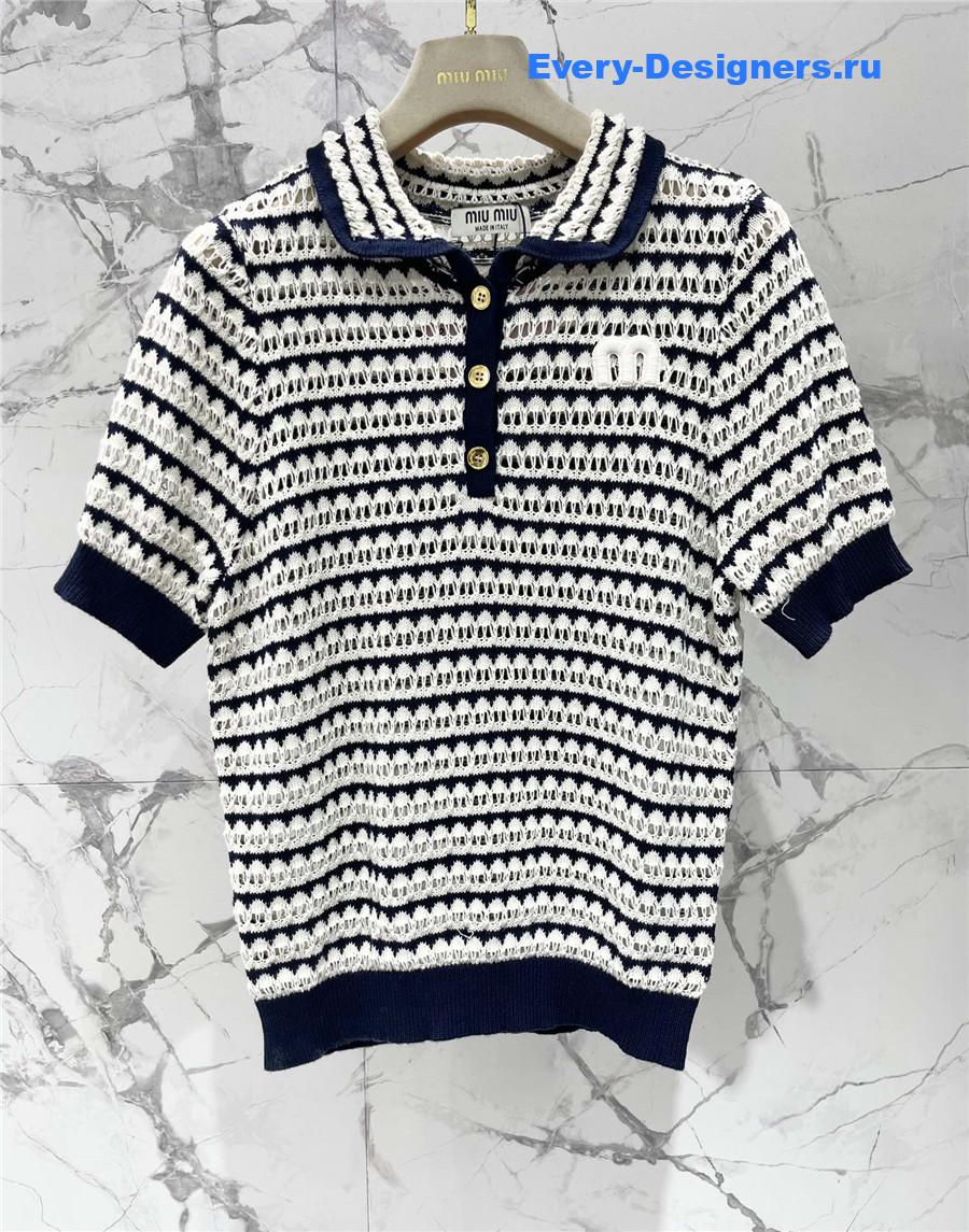 Miu Miu Striped Polo Knit Top