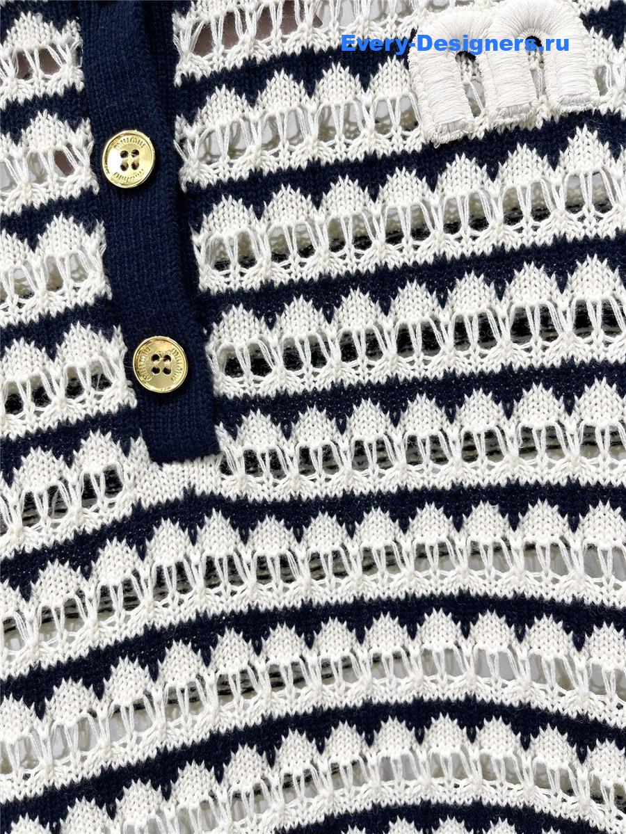 Miu Miu Striped Polo Knit Top
