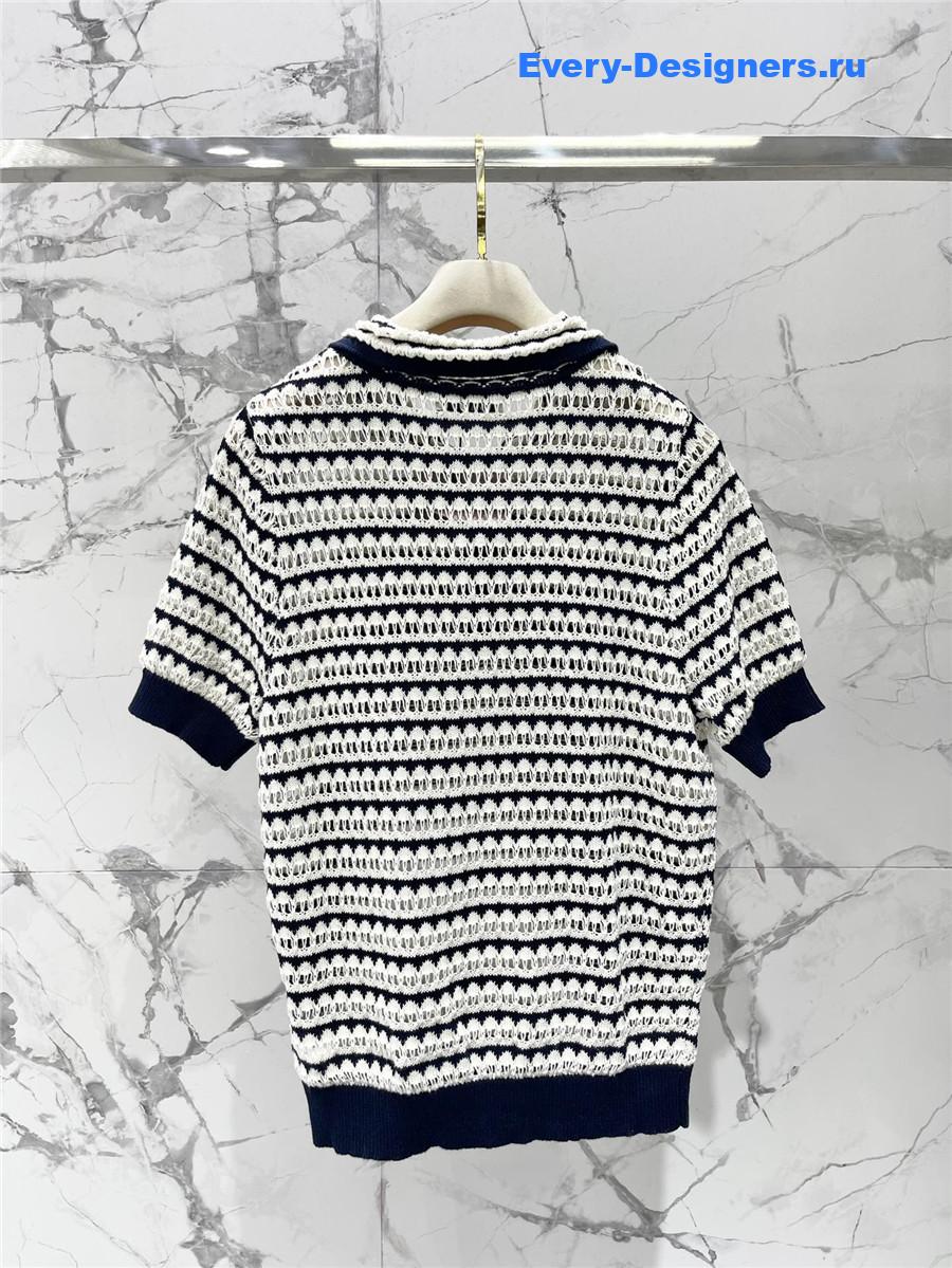 Miu Miu Striped Polo Knit Top