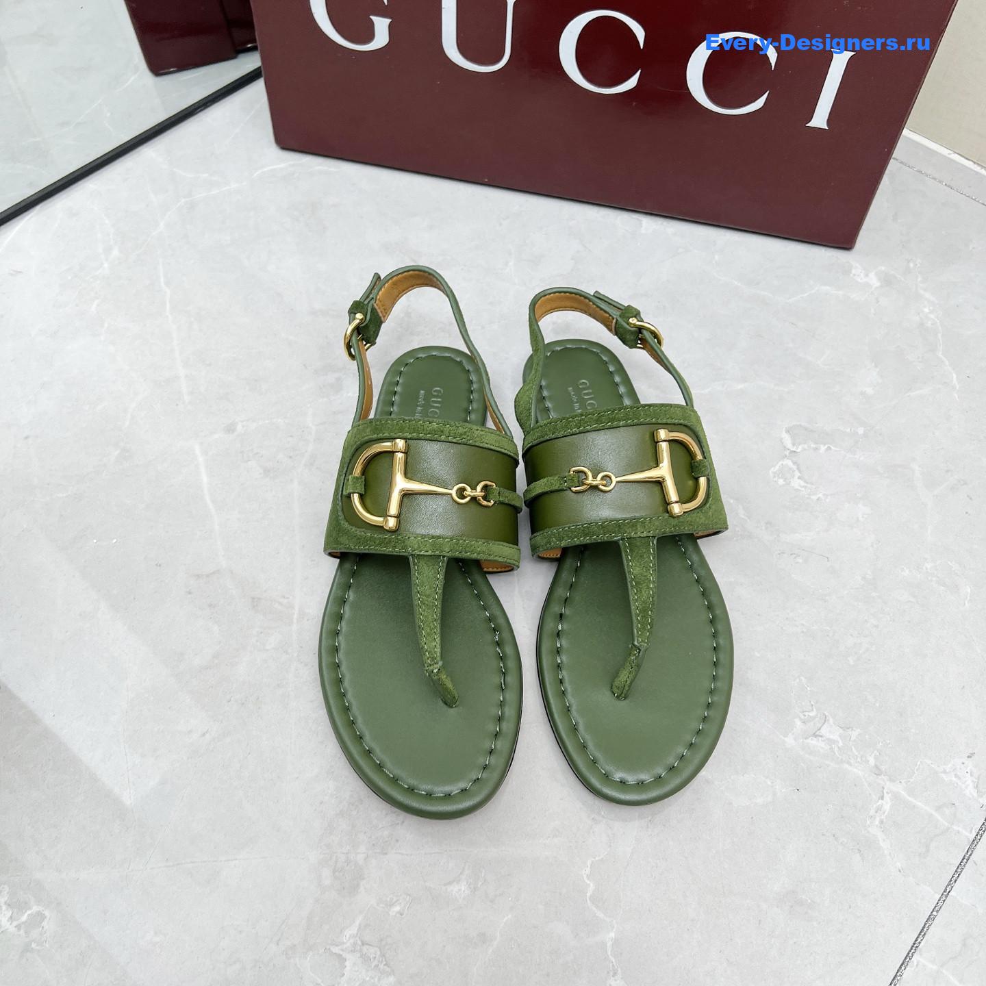 Gvc*1 green leather horsebit sandals