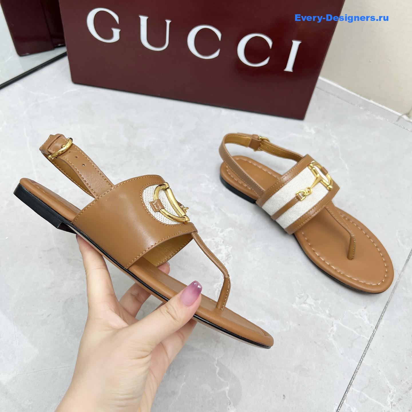 Gvc*1 brown leather horsebit sandals