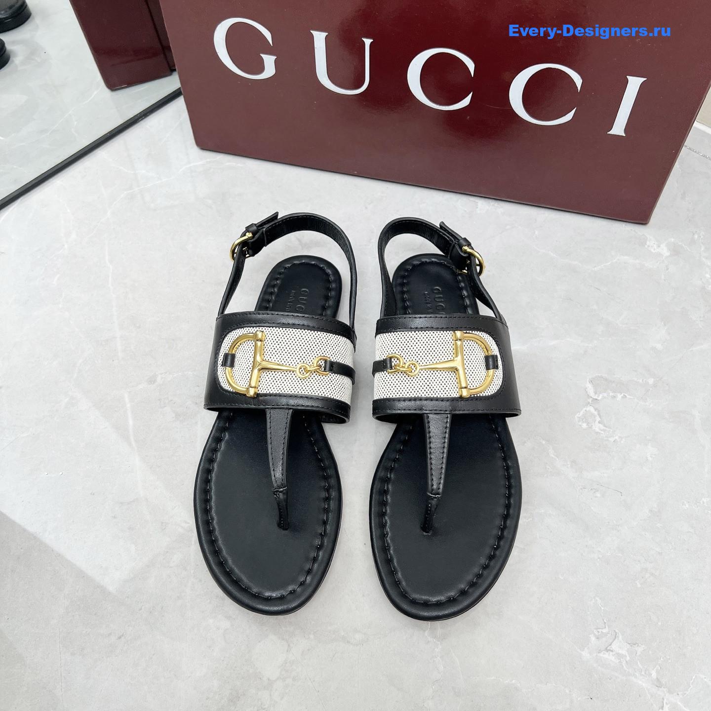 Gvc*1 black leather horsebit sandals