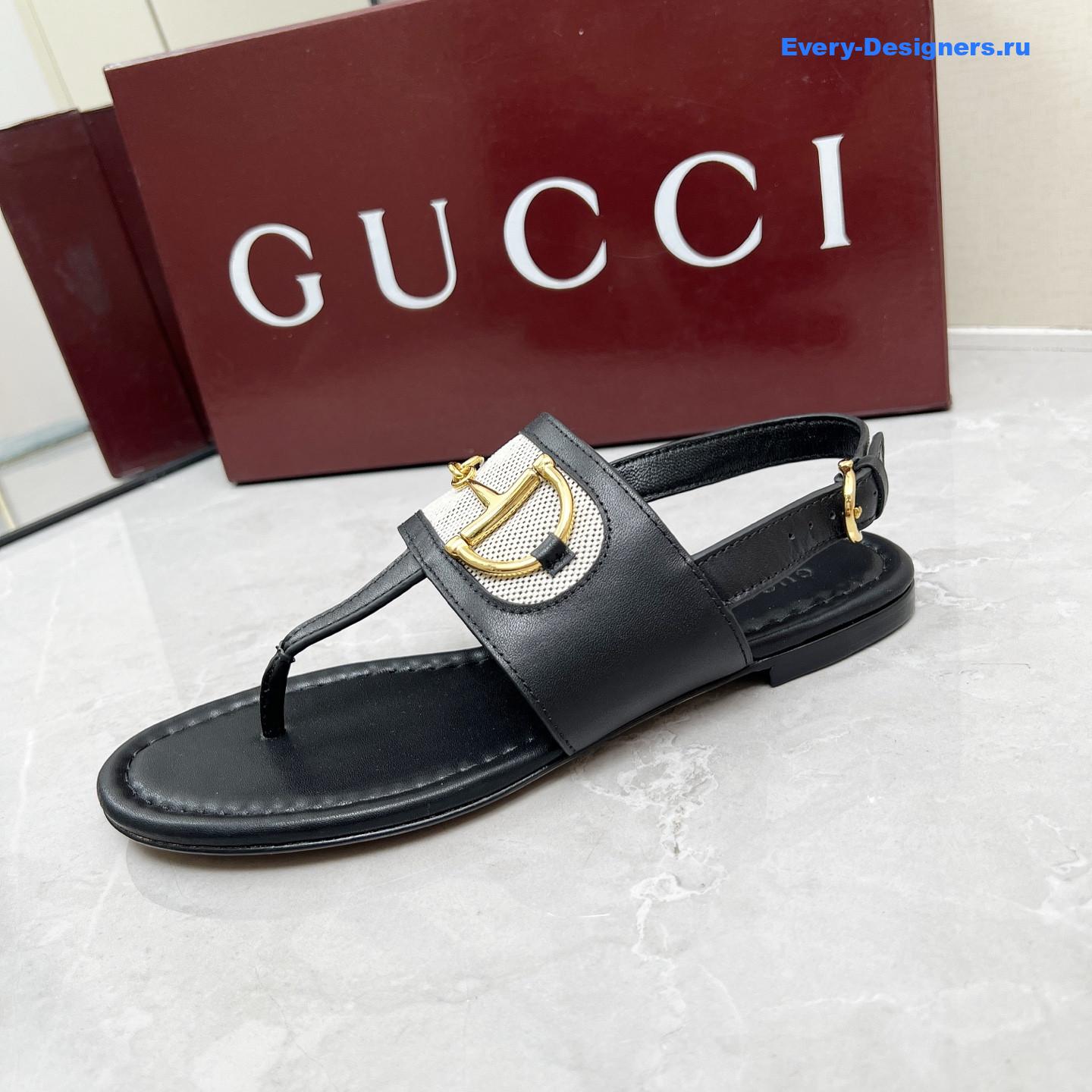 Gvc*1 black leather horsebit sandals