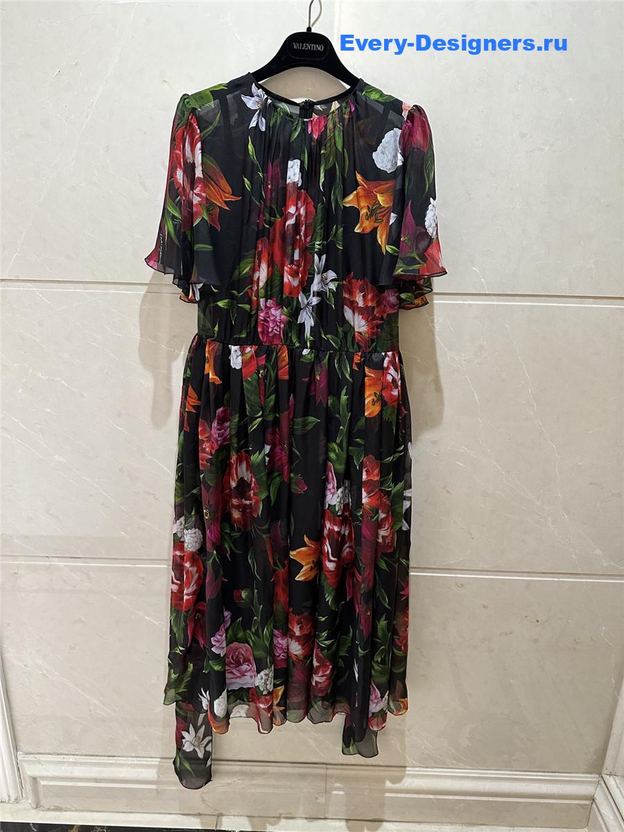 Dolce & Gabbana Floral Flounce Sleeve Dress