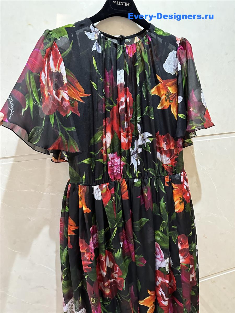 Dolce & Gabbana Floral Flounce Sleeve Dress