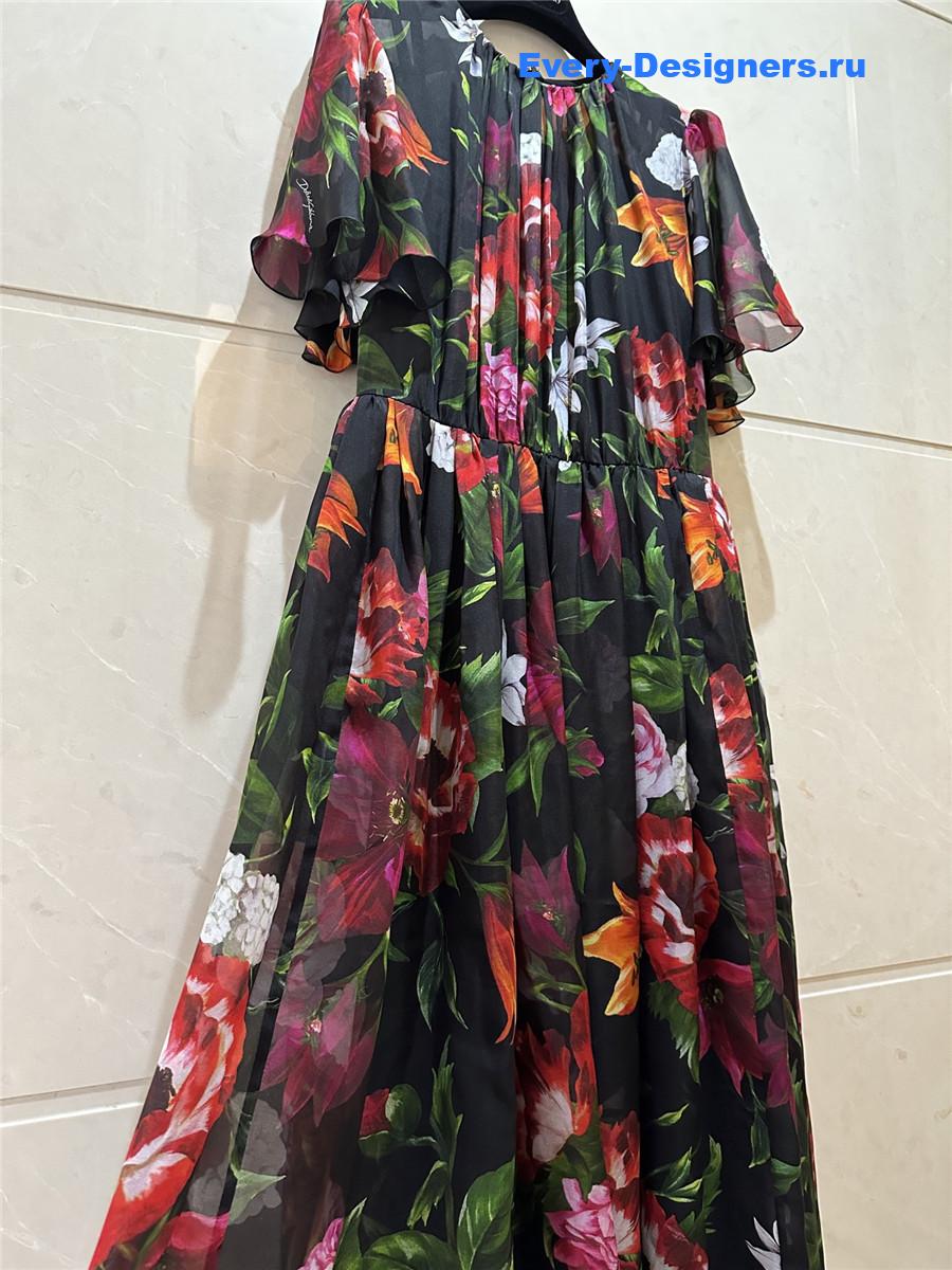 Dolce & Gabbana Floral Flounce Sleeve Dress
