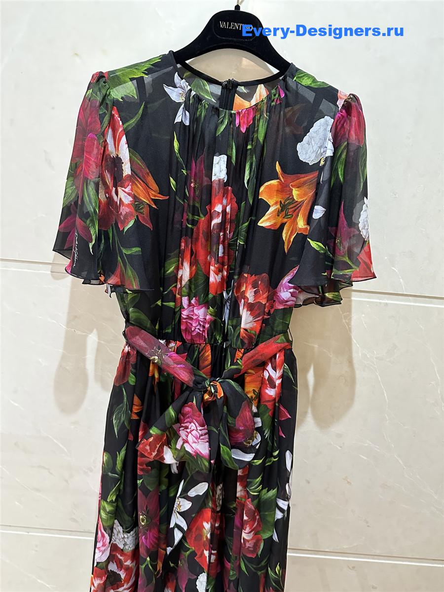 Dolce & Gabbana Floral Flounce Sleeve Dress