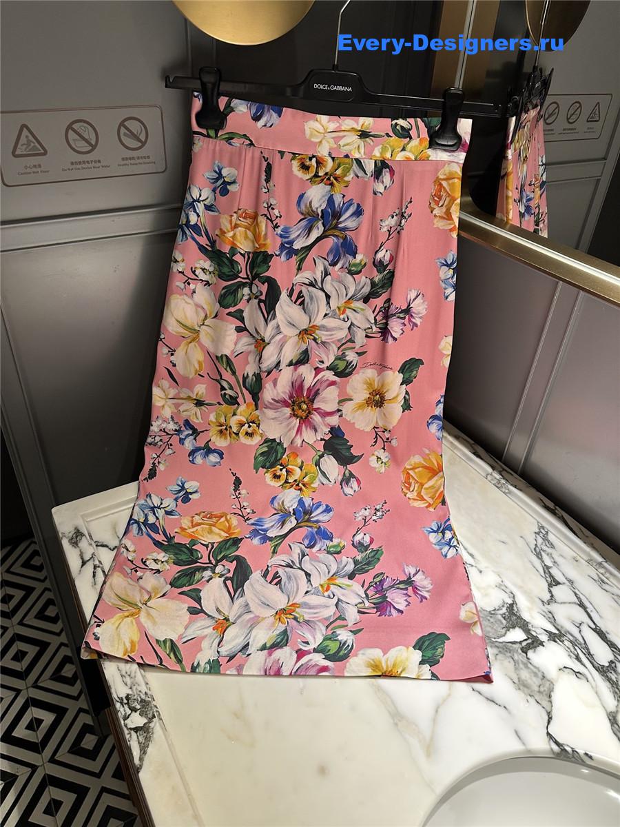 Dolce & Gabbana Floral-Print Charmeuse Skirt