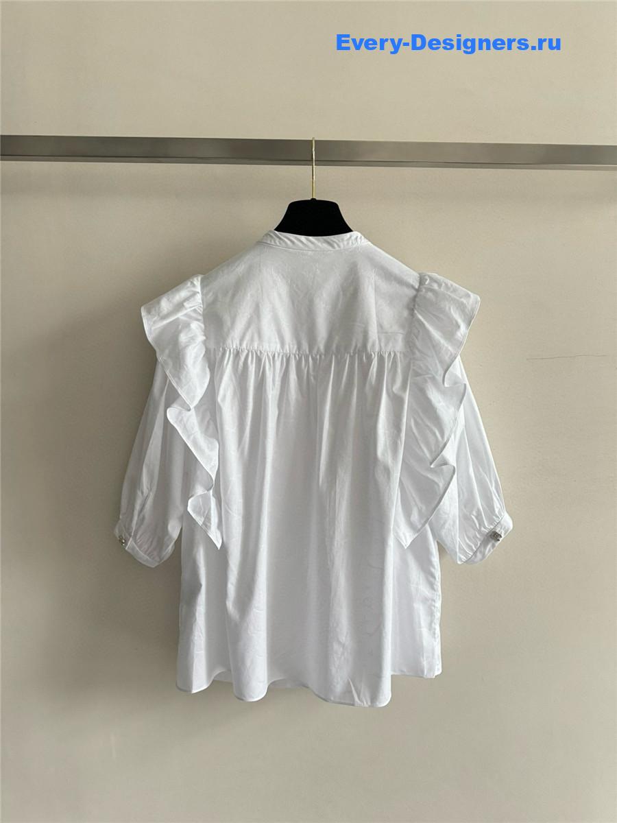 Ch**el white ruffle sleeve shirt