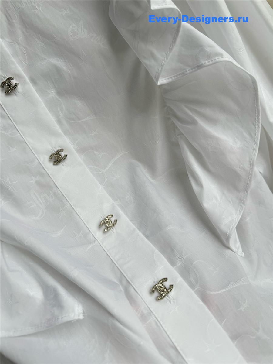 Ch**el white ruffle sleeve shirt