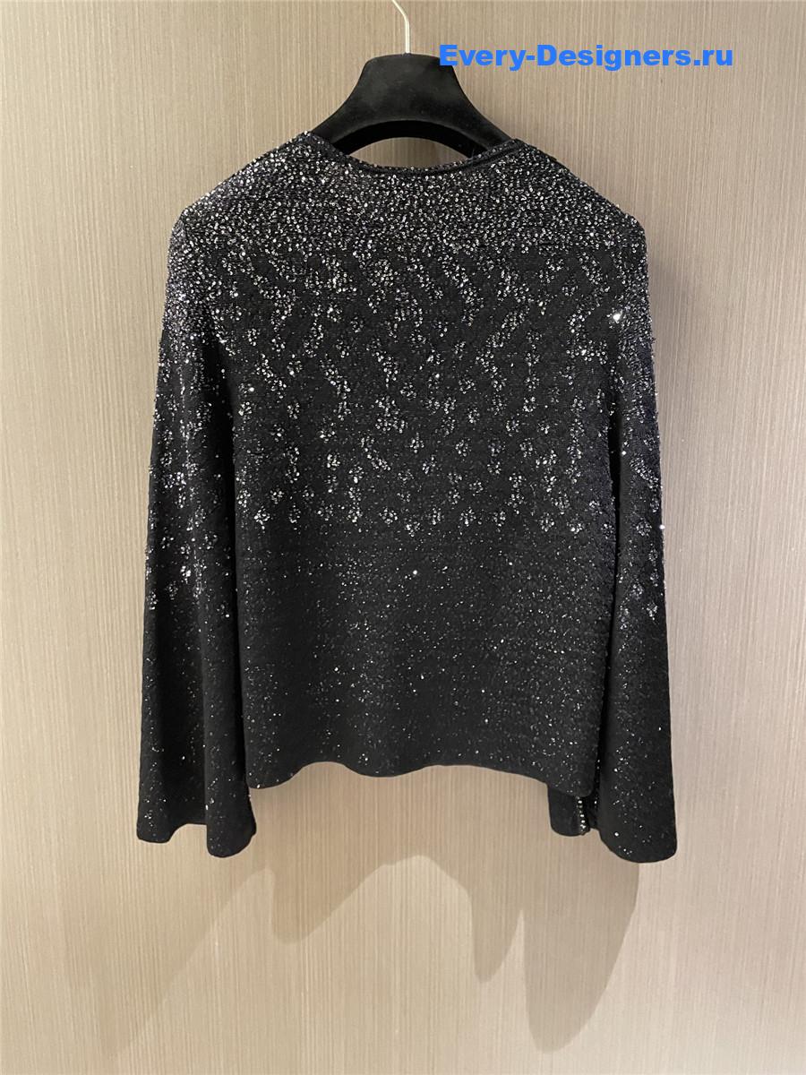 Ch**el black sequin crew neck cardigan