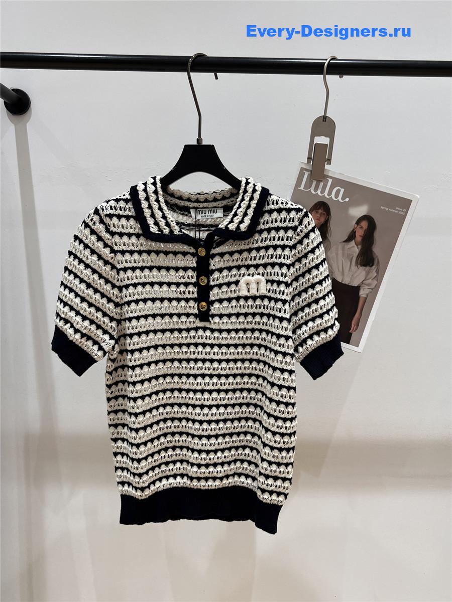 Miu Miu Striped Lapel Knit Top