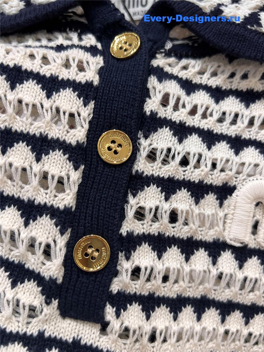 Miu Miu Striped Lapel Knit Top